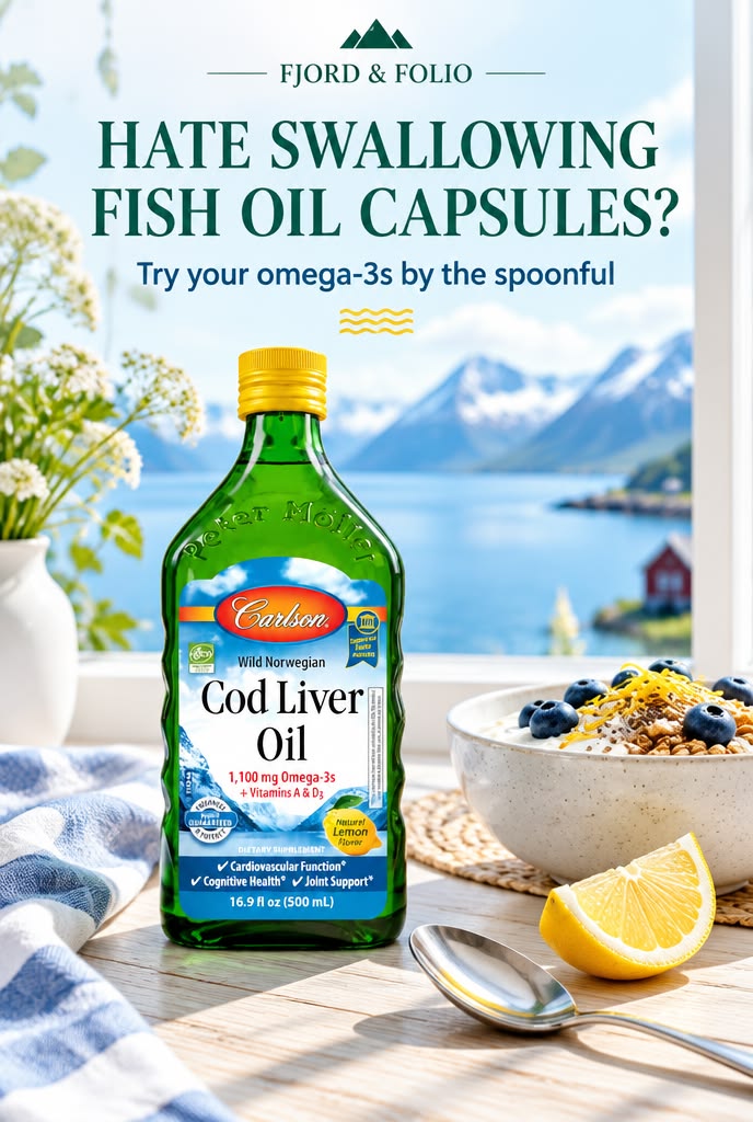 Fjord & Folio Pinterest artwork for Lemon-flavored cod liver oil
