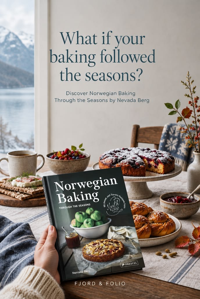 Fjord & Folio Pinterest artwork for Norwegian Baking Through the Seasons